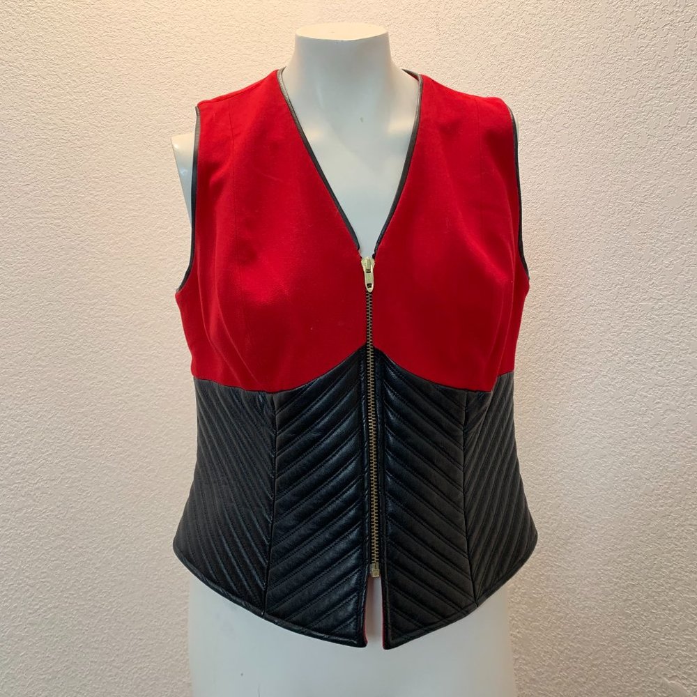 Alberto Makali zip up leather and wool vest or top size 10 pre owned some damage